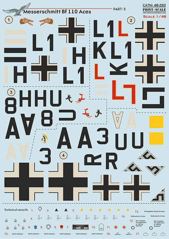 Print Scale 48-292 1:48 Messerschmitt Bf-110 Aces Part-31