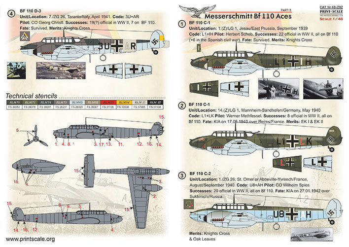 Print Scale 48-292 1:48 Messerschmitt Bf-110 Aces Part-31