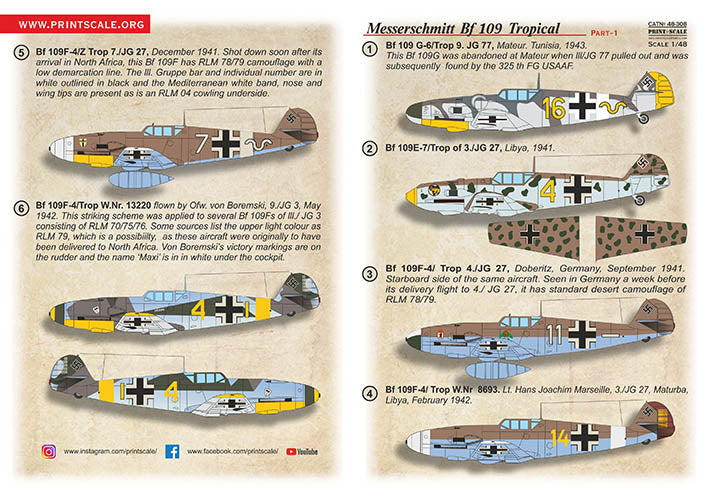 Print Scale 48308 1:48 Messerschmitt Bf-109. Tropical options. Part 1