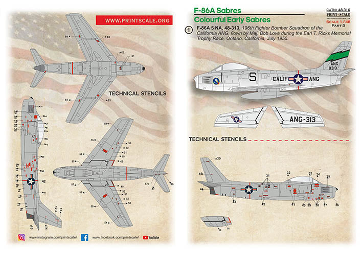 Print Scale 48310 1:48 North-American F-86A Colorful Early Sabres.