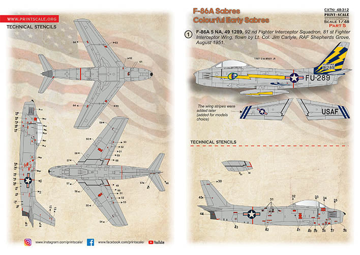 Print Scale 48312 1:48 North-American F-86A Colorful Early Sabres.