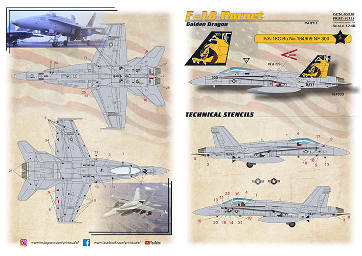 Print Scale 48318 1:48 F/A-18C Hornet Golden Dragon No.164909 NF 300
