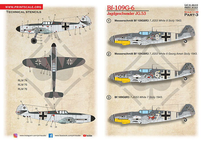Print Scale 48319 1:48 Messerschmitt Bf-109G-6. Jagdgeschwader JG.53 Part 3