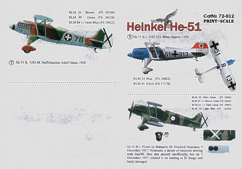 Print Scale 72012 1:72 Heinkel He-51A/He-51B