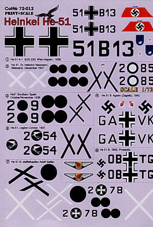 Print Scale 72012 1:72 Heinkel He-51A/He-51B