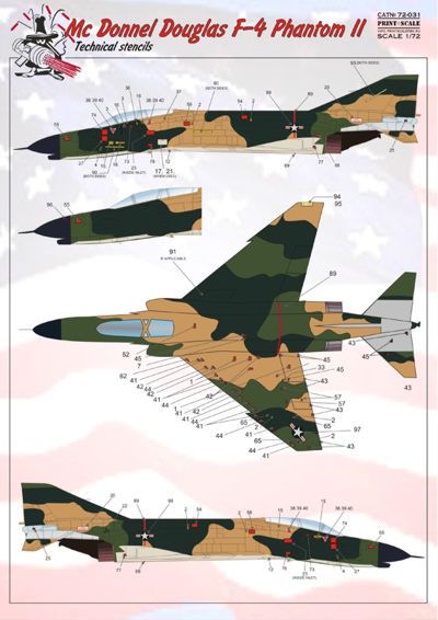 Print Scale 72031 1:72 McDonnell-Douglas F-4 Phantom II Technical Stencils