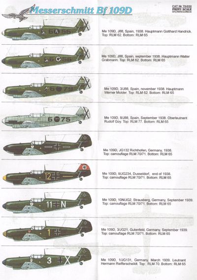 Print Scale 72032 1:72 Messerschmitt Bf-109D