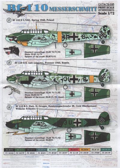 Print Scale 72035 1:72 Messerschmitt Bf-110