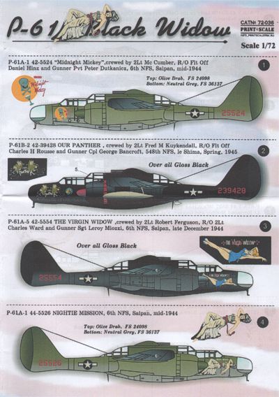 Print Scale 72036 1:72 Northrop P-61A-1/ P-51A-7/B-2 Black Widow