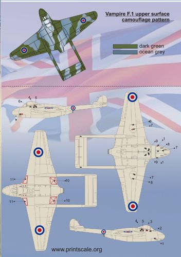 Print Scale 72051 1:72 de Havilland Vampire One Seater