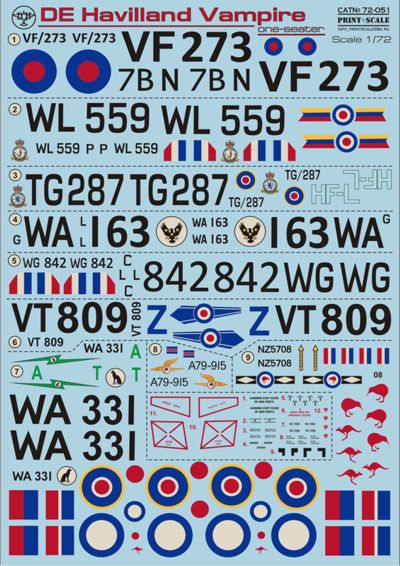 Print Scale 72051 1:72 de Havilland Vampire One Seater