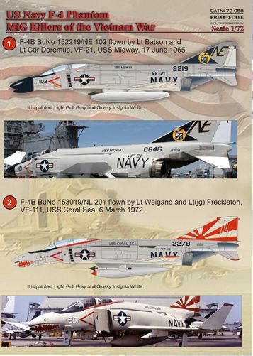 Print Scale 72058 1:72 U.S. Navy F-4 Phantom MiG Killers of the Vietnam War Part 1