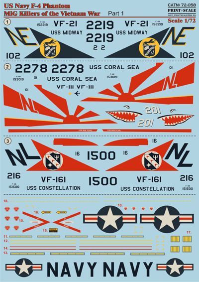 Print Scale 72058 1:72 U.S. Navy F-4 Phantom MiG Killers of the Vietnam War Part 1