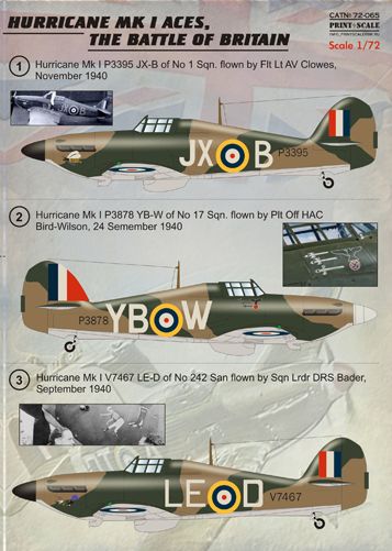 Print Scale 72065 1:72 Hawker Hurricane Mk.I Aces Battle of Britain