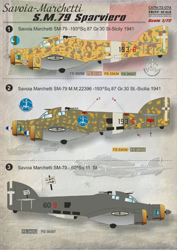 Print Scale 72074 1:72 Savoia-Marchetti SM.79 'Sparviero'