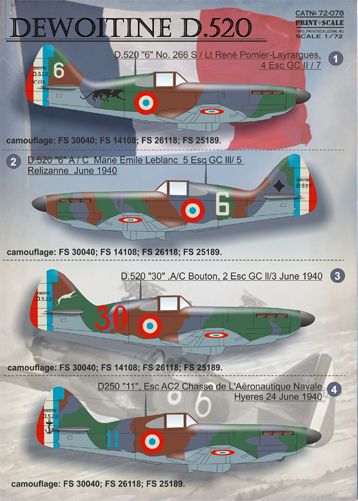 Print Scale 72078 1:72 Dewoitine D.520