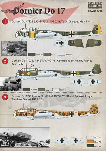 Print Scale 72098 1:72 Dornier Do-17