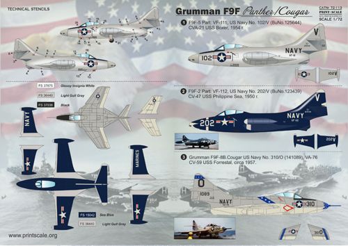 Print Scale 72113 1:72 Grumman F9F Panther and Cougar