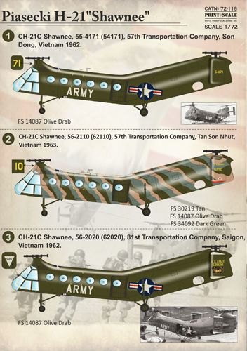 Print Scale 72118 1:72 Piasecki H-21 Shawnee