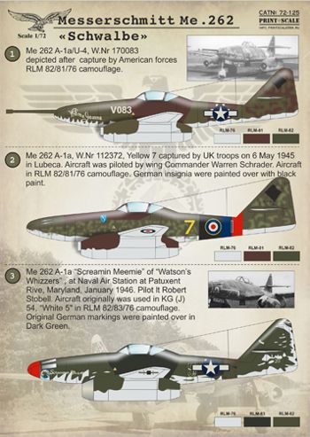 Print Scale 72125 1:72 Messerschmitt Me-262 'Schwalbe'