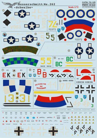 Print Scale 72125 1:72 Messerschmitt Me-262 'Schwalbe'