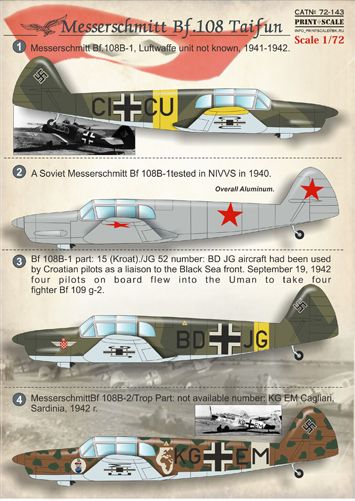 Print Scale 72143 1:72 Messerschmitt Bf-108B Taifun