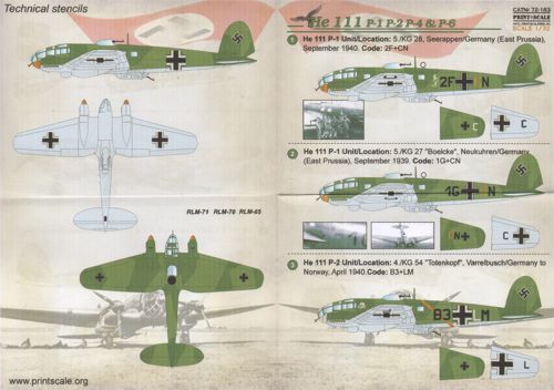 Print Scale 72163 1:72 Heinkel He-111P-1/2/4/6