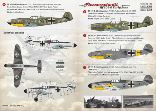 Print Scale 72166 1:72 Messerschmitt Bf-109G-2/Bf-109G-4 Early Aces