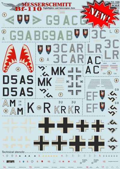 Print Scale 72169 1:72 Messerschmitt Bf-110C/F/G-2/G-4 Nightfighter & Interceptor Aces