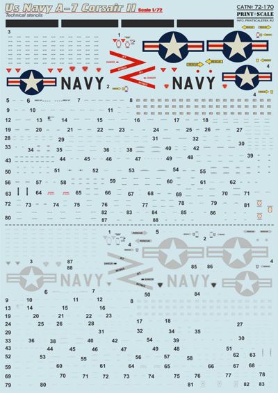 Print Scale 72170 1:72 U.S. Navy A-7 Corsair Technical Stencils