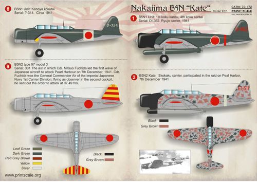 Print Scale 72172 1:72 Nakajima B5N 'Kate'