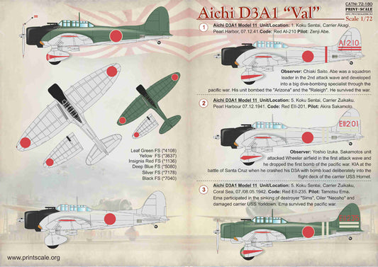 Print Scale 72180 1:72 Aichi D3A1 Val