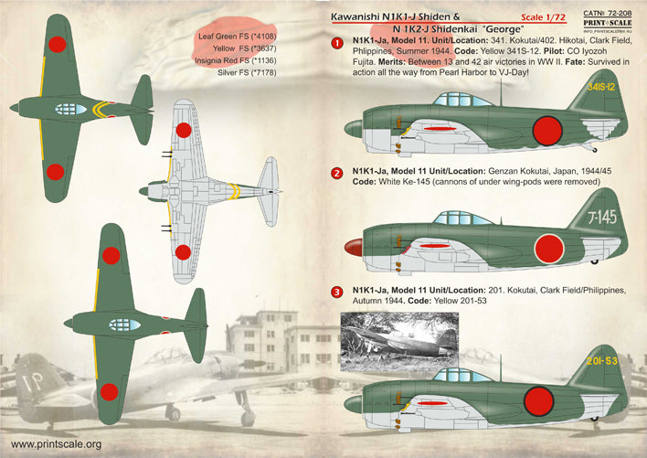 Print Scale 72208 1:72 Kawanishi N1K1-J Shiden & N1K2-J Shiden kai 'George'