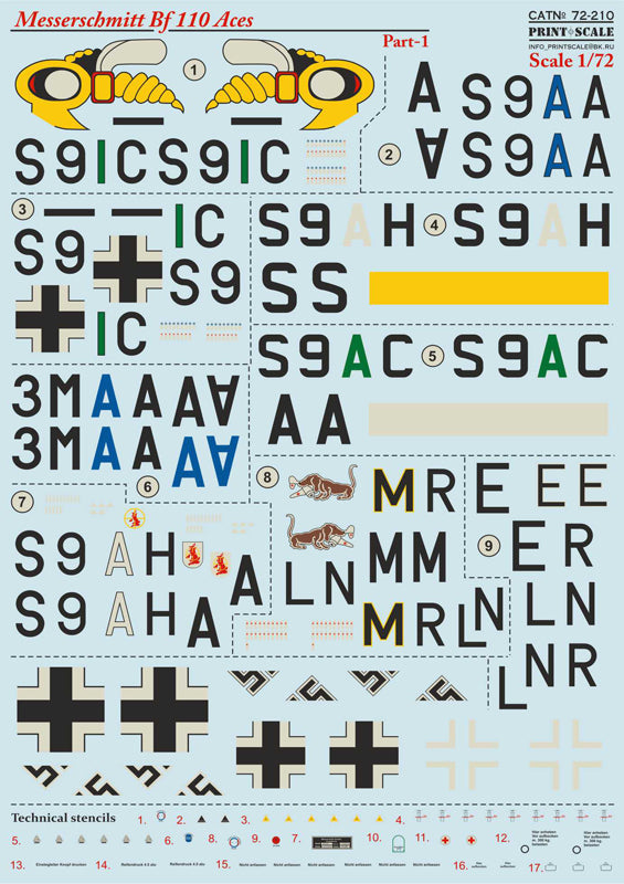 Print Scale 72210 1:72 Messerschmitt Bf-110 'Zerstorer' Aces Part 1