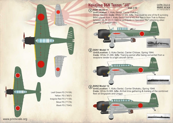 Print Scale 72212 1:72 Nakajima B6N1/B6N2 Tenzan 'Jill'