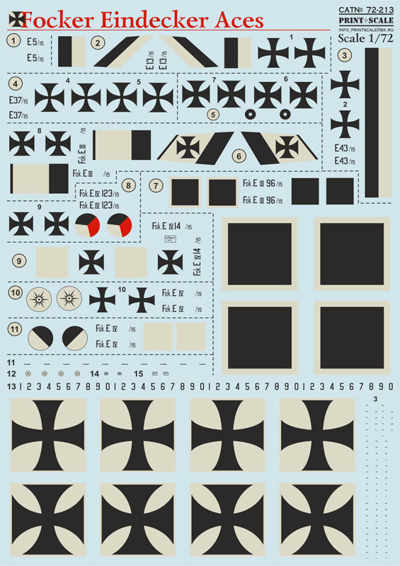 Print Scale 72213 1:72 Fokker E.I/E.II/E.III Eindecker Aces