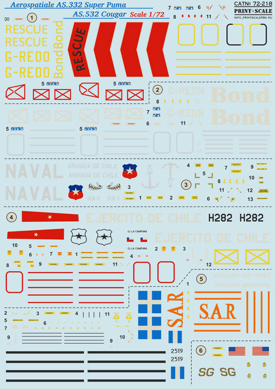 Print Scale 72218 1:72 Aerospatiale AS.332 Super Puma AS.532 Cougar