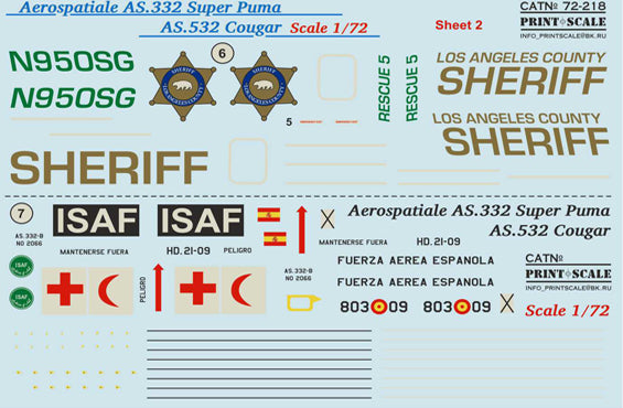 Print Scale 72218 1:72 Aerospatiale AS.332 Super Puma AS.532 Cougar