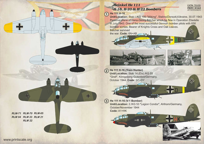 Print Scale 72231 1:72 Heinkel He-111H-16/20/22 Bombers