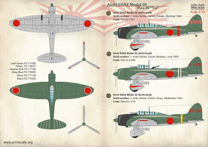 Print Scale 72232 1:72 Aichi D3A2 Model 22 Type 99 "Val"