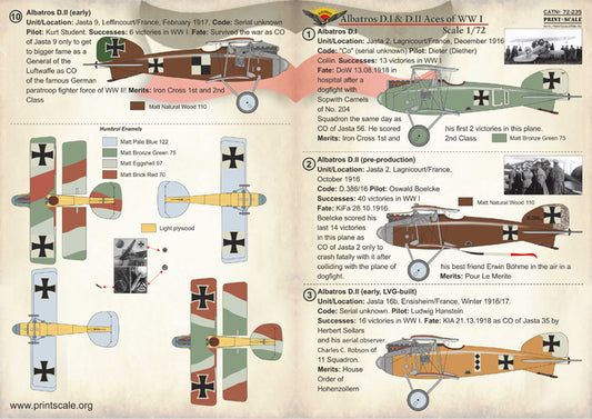 Print Scale 72235 1:72 Albatros D.I & D.II Aces of WWI