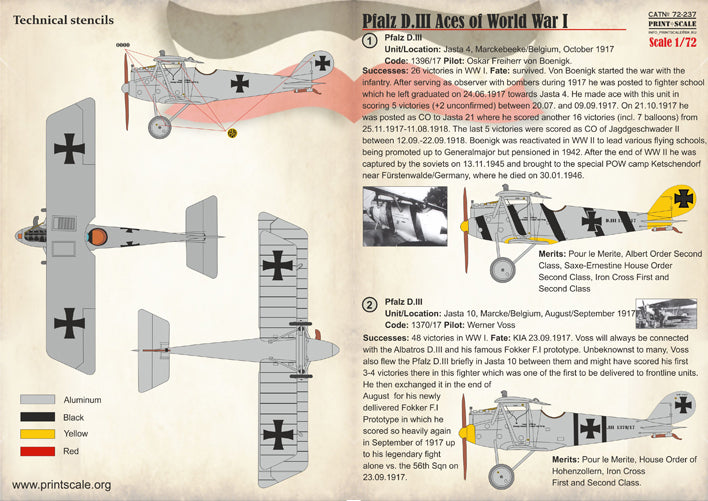 Print Scale 72237 1:72 Pfalz D.III Aces of WWI