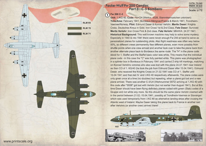 Print Scale 72240 1:72 Focke-Wulf Fw-200 Condor C3 Bombers Part 3