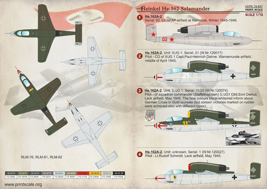 Print Scale 72247 1:72 Heinkel He-162A-1/He-162A-2 Salamander