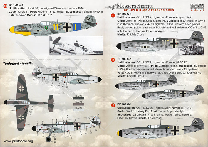 Print Scale 72249 1:72 Messerschmitt Bf-109G High Altitude Ace