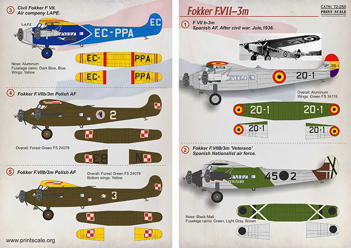 Print Scale 72255 1:72 Fokker F.VII-3m