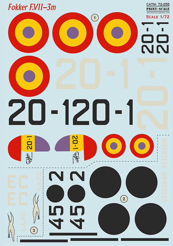 Print Scale 72255 1:72 Fokker F.VII-3m