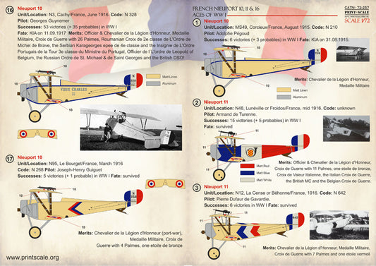 Print Scale 72257 1:72 French Nieuport 10, 11 & 16 Aces of WWI