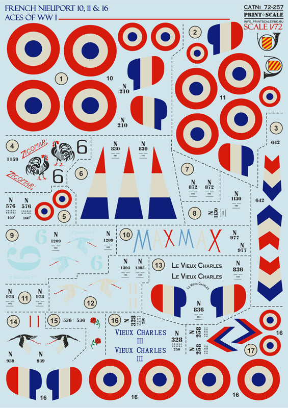 Print Scale 72257 1:72 French Nieuport 10, 11 & 16 Aces of WWI