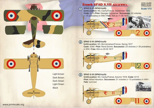 Print Scale 72259 1:72 French SPAD S.VII Aces of WWI